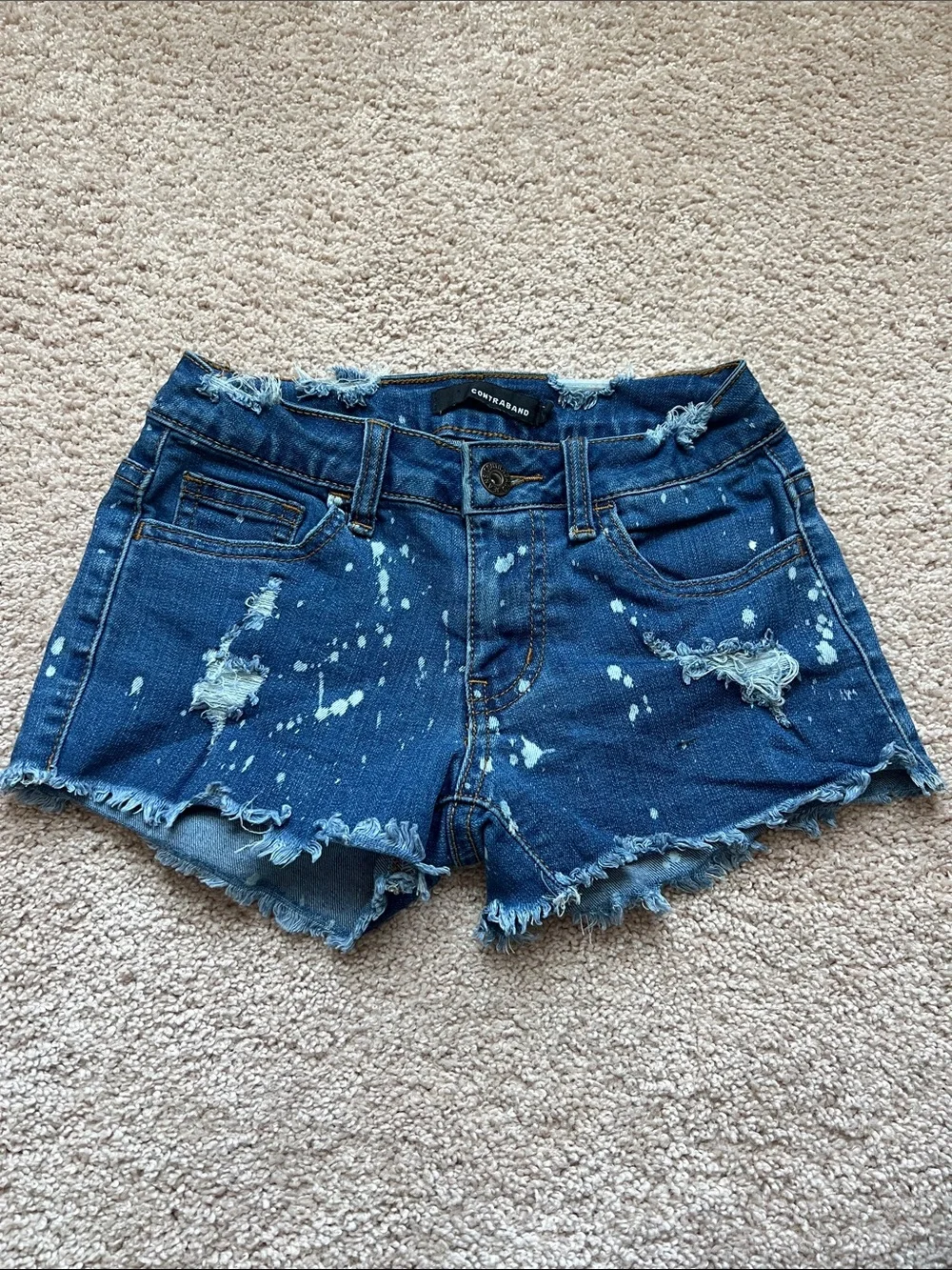 Kids Distressed Dark Blue Denim Shorts with Frayed Hem